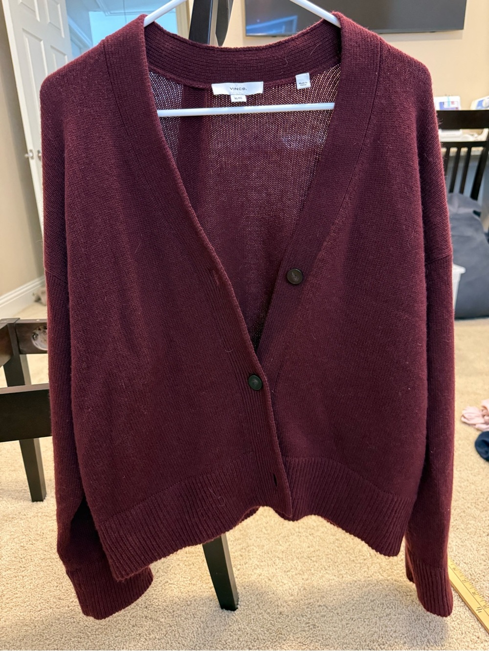 Vince Deep Burgundy V-Neck Button Front Cardigan